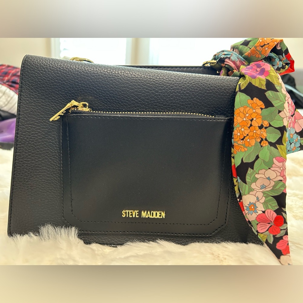 Steve Madden Black Shoulder Bag with Floral Accent